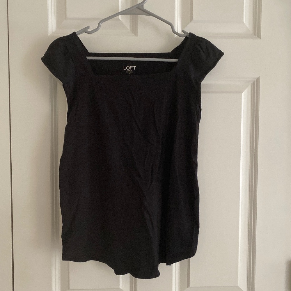 Loft outlet black ruffle sleeve square neck t shirt